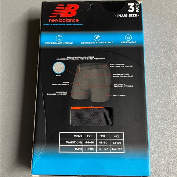 New Balance Plus Size  3pack Men’s Performance Boxer Briefs Size 2XL, 3XL New - Picture 3 of 3
